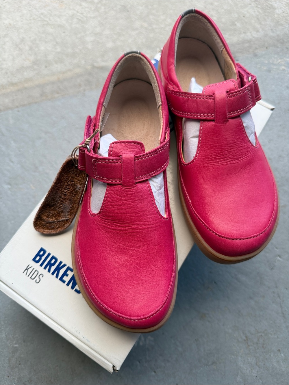 Birkenstock Kids Hot Pink Leather Mary Jane Moccasins